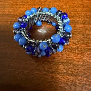 Vintage 1950-1960’s made stamped Japan Cha-Cha  expansion bracelet blue beads
